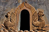 Elaborate figures carved in stucco decorate the ancient stupas, Kakku Buddhist Ruins. Shan State in Myanmar (Burma). 